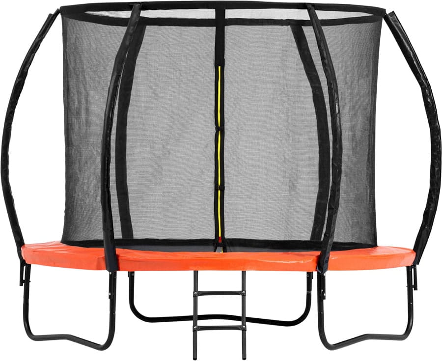 Батут DFC KENGOO II 8 ft внутренняя сетка, лестница, оранжевый/чёрный (244 см)