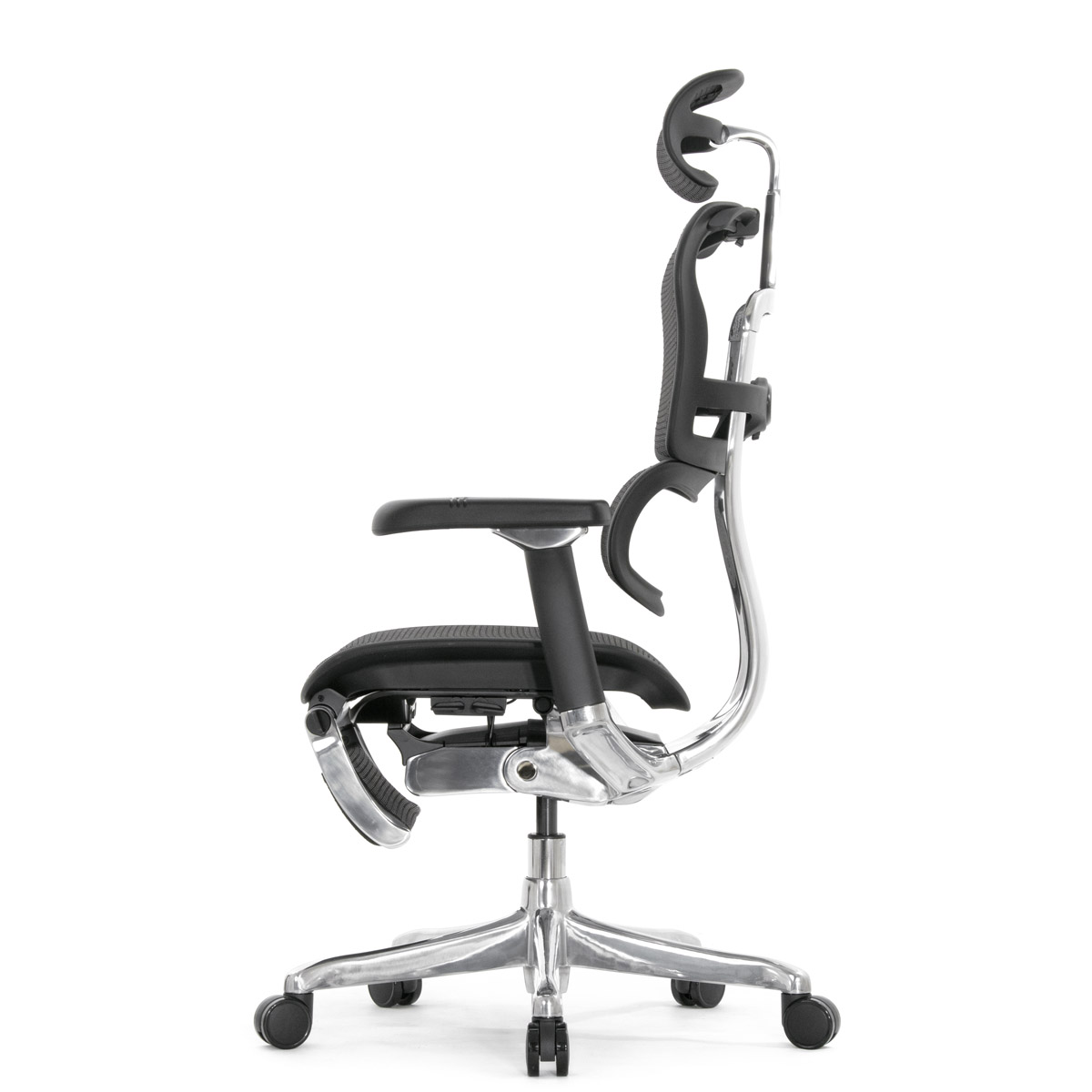 Эргономичное кресло Falto Ergohuman 2 Luxury с подножкой (SmartWork, алюминий, наклон вперёд, сетка, чёрный)