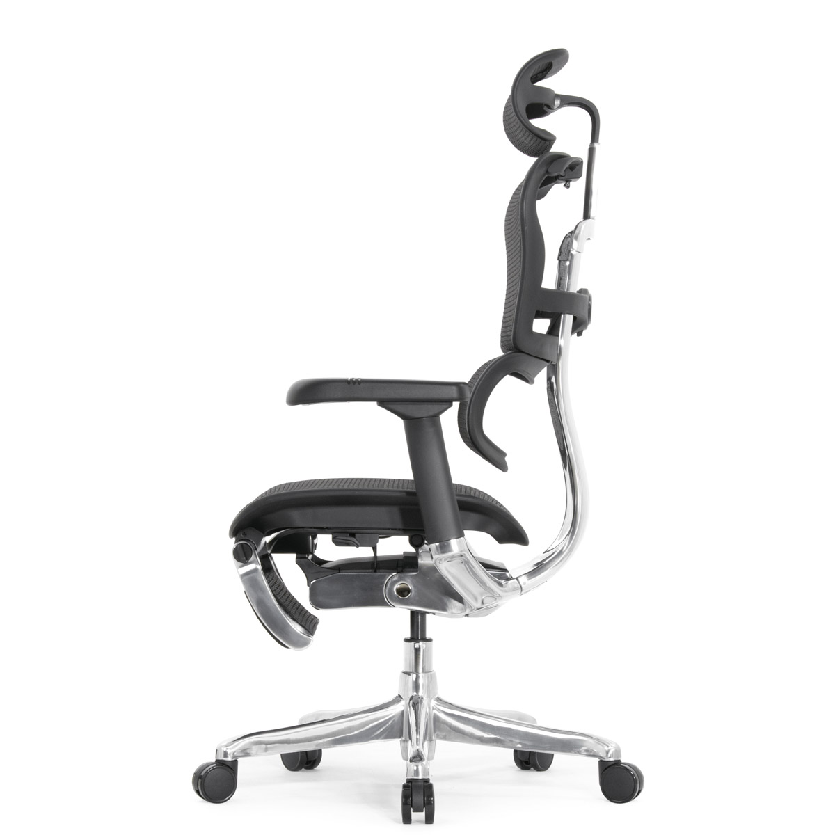 Эргономичное кресло Falto Ergohuman 2 Elite с подножкой (алюминий, наклон вперёд, сетка, чёрный)