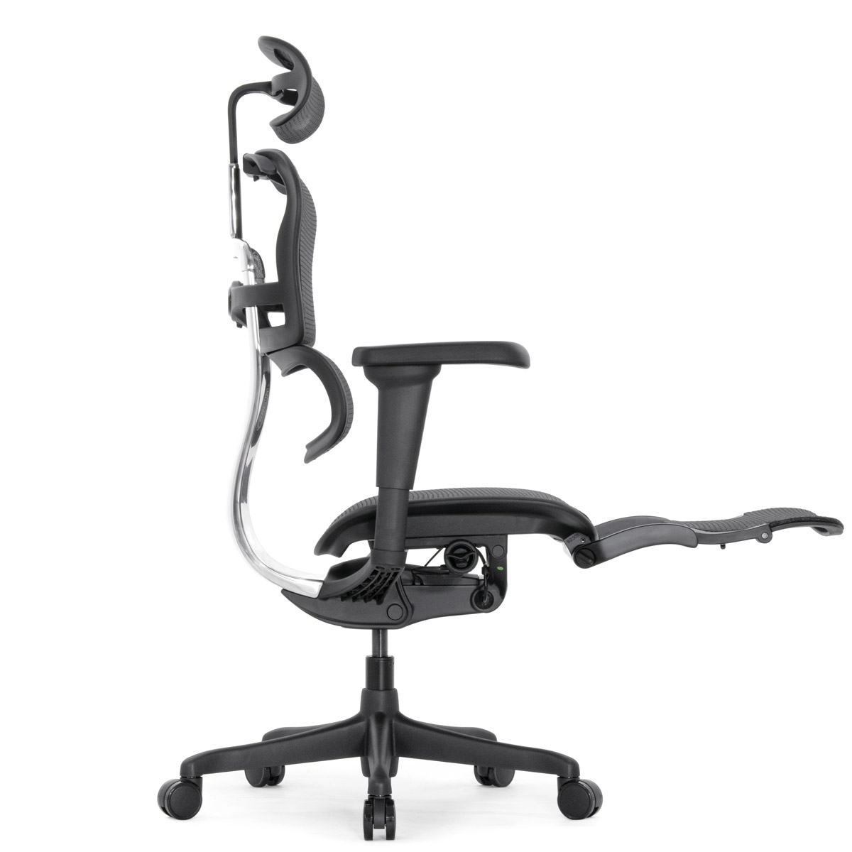 Эргономичное кресло Falto Ergohuman 2 Elite с подножкой (алюминий, наклон вперёд, сетка, чёрный)