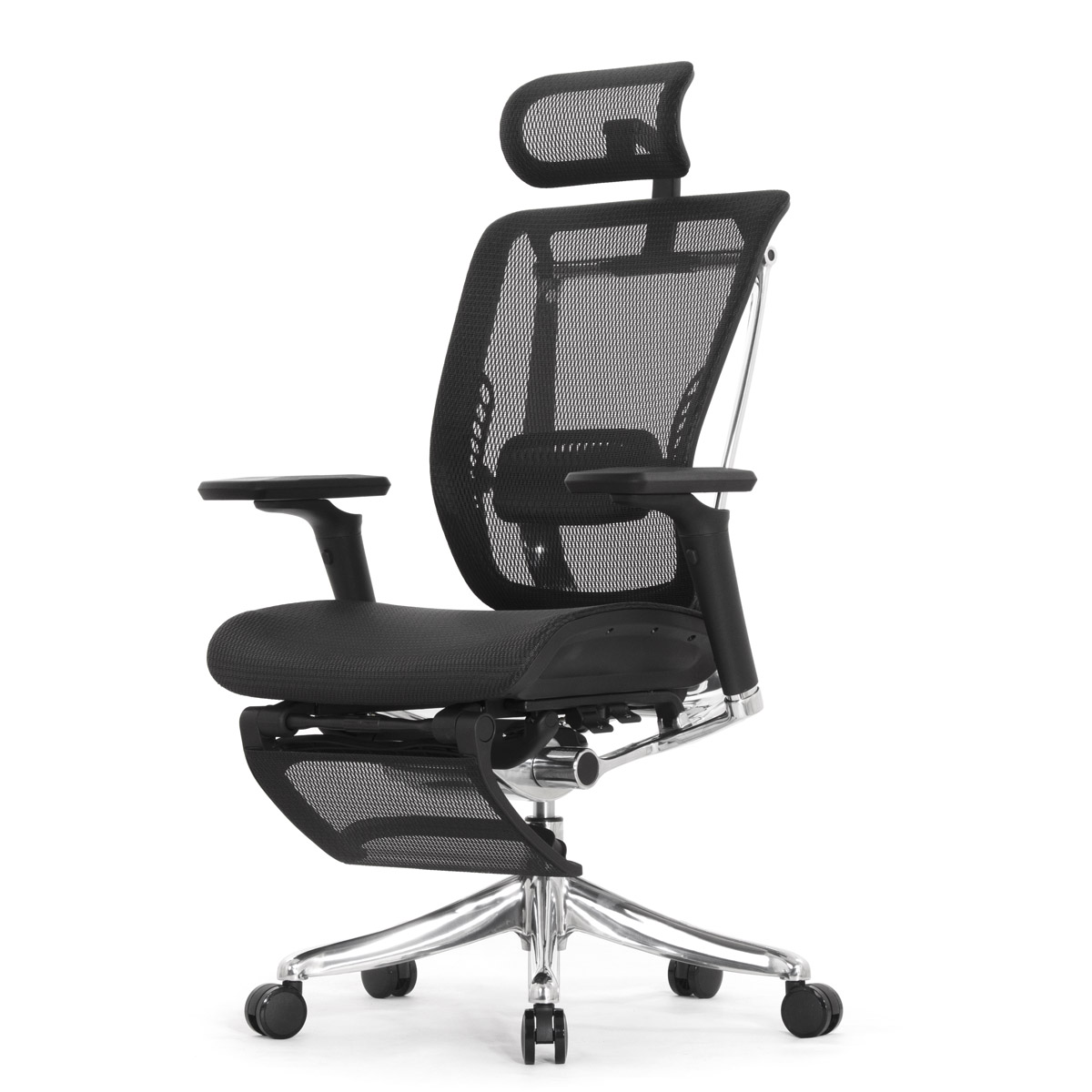 Эргономичное кресло Falto Spring 2 с подножкой (поясничный валик, подлокотники 6D (360), сетка, чёрный)