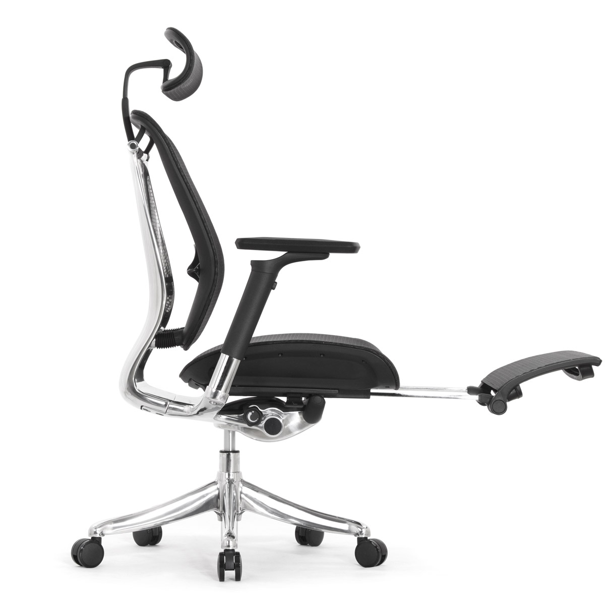 Эргономичное кресло Falto Spring 2 с подножкой (поясничный валик, подлокотники 6D (360), сетка, чёрный)