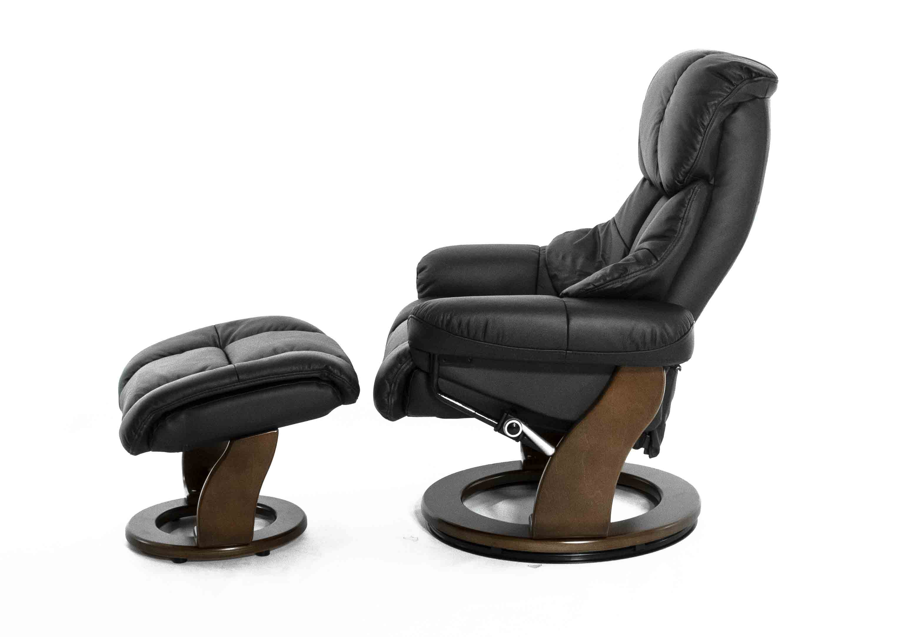 Кресло-реклайнер Falto Lux (оттоманка, натуральная кожа, чёрный)