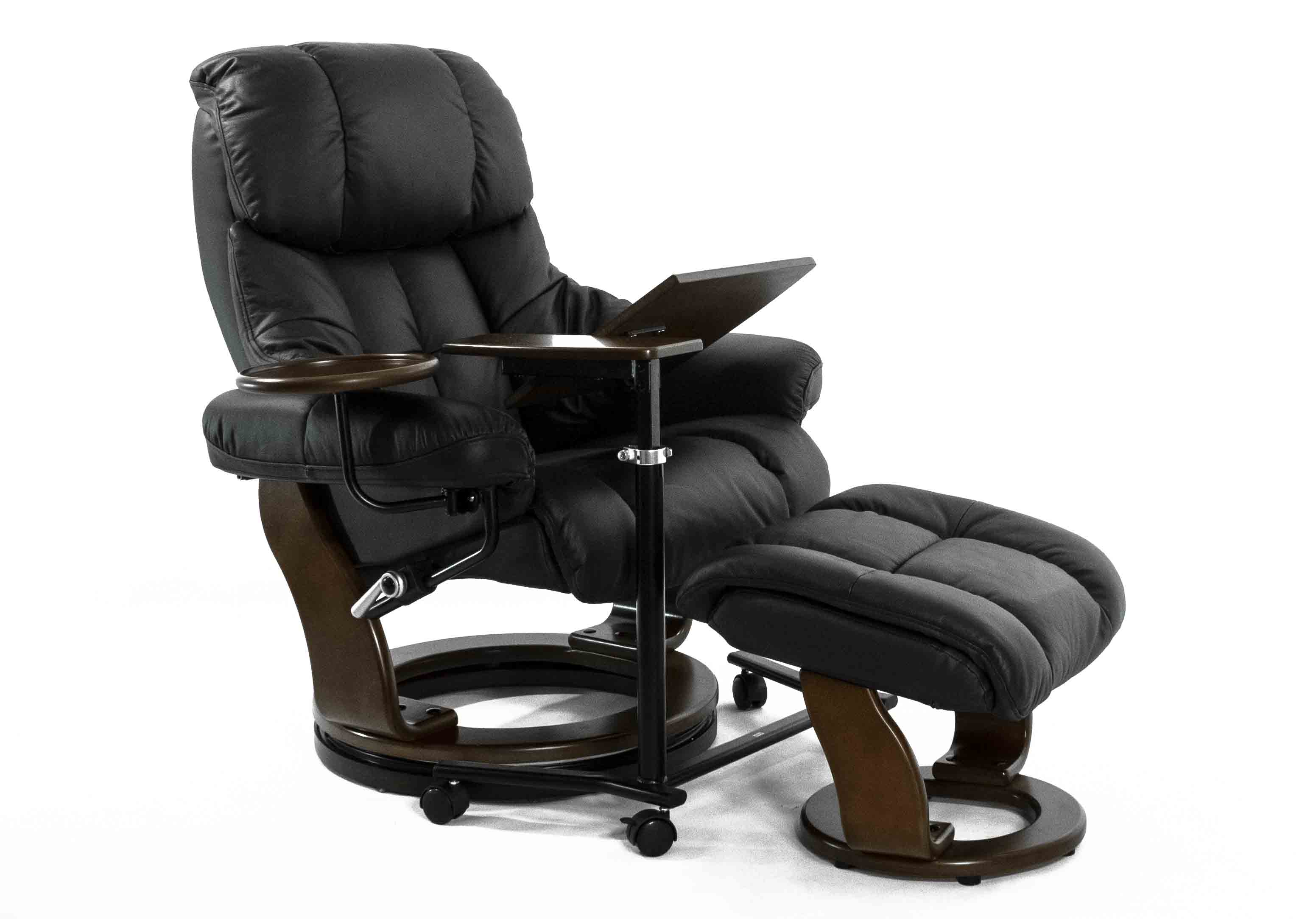 Кресло-реклайнер Falto Lux (оттоманка, натуральная кожа, чёрный)