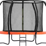 Батут DFC KENGOO II 8 ft внутренняя сетка, лестница, оранжевый/чёрный (244 см)