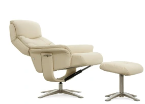 Кресло-реклайнер Falto Boss (оттоманка, натуральная кожа, бежевый)